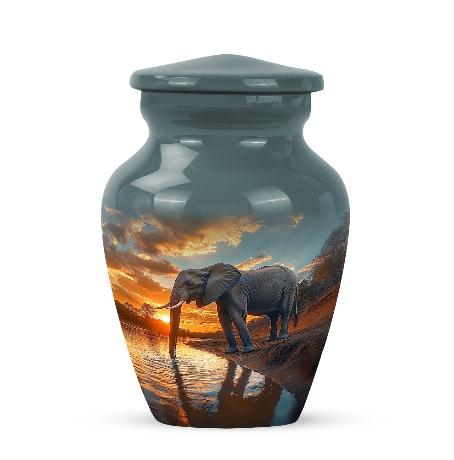 Ethereal Elephant Memorial Cremation Urns - Teal 10-inch, 200 cu in - Yatskia