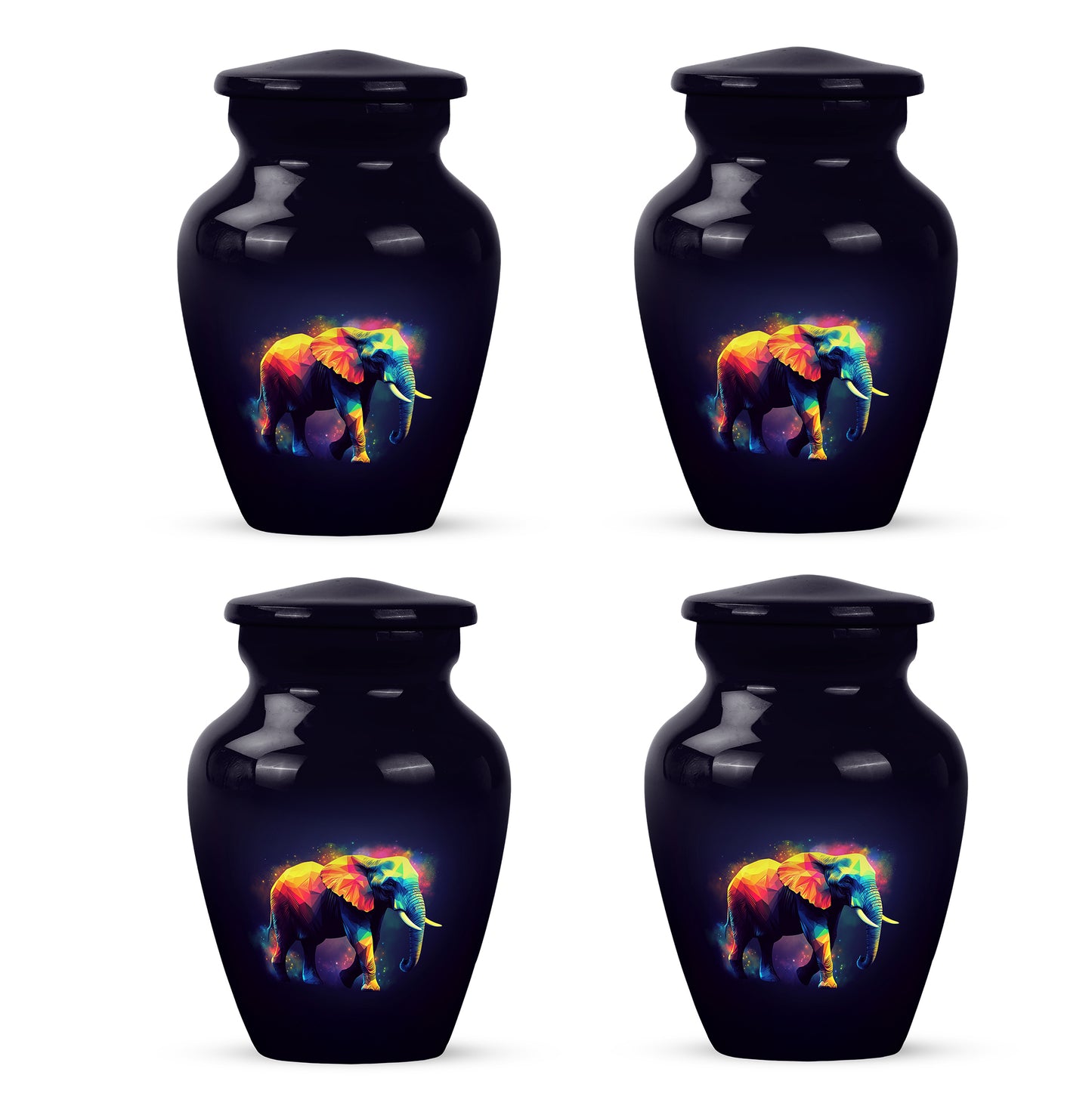Rich Black Elephant Cremation Urn side profile showing urn shape - timeless elephant motif etched into premium metal - 10 inch aluminum urn for cremated remains