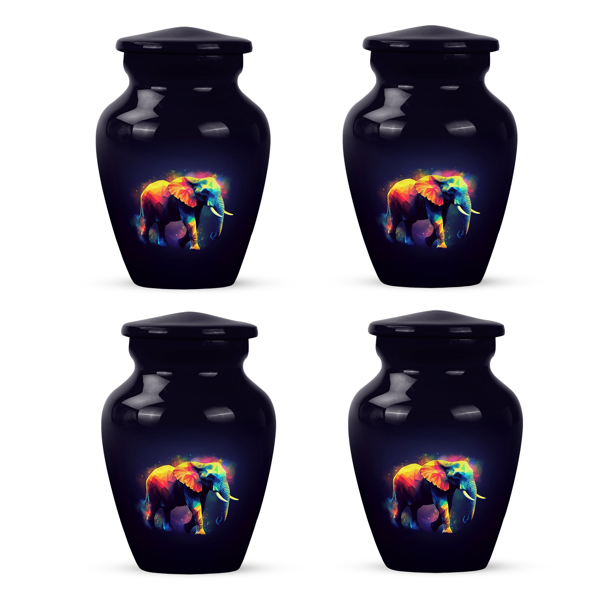 Rich Black Elephant Cremation Urn side profile showing urn shape - timeless elephant motif etched into premium metal - 10 inch aluminum urn for cremated remains