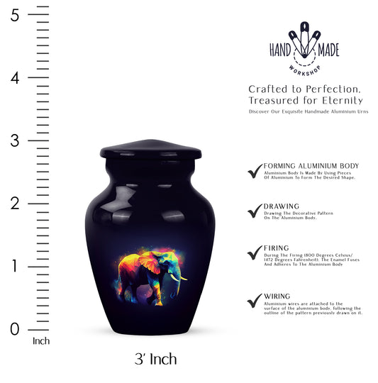 Obsidian Black Elephant Cremation Urn close-up of engraving and surface detail - elegant classic elephant relief with fine detailing - mini keepsake memorial for portion of cremation ashes