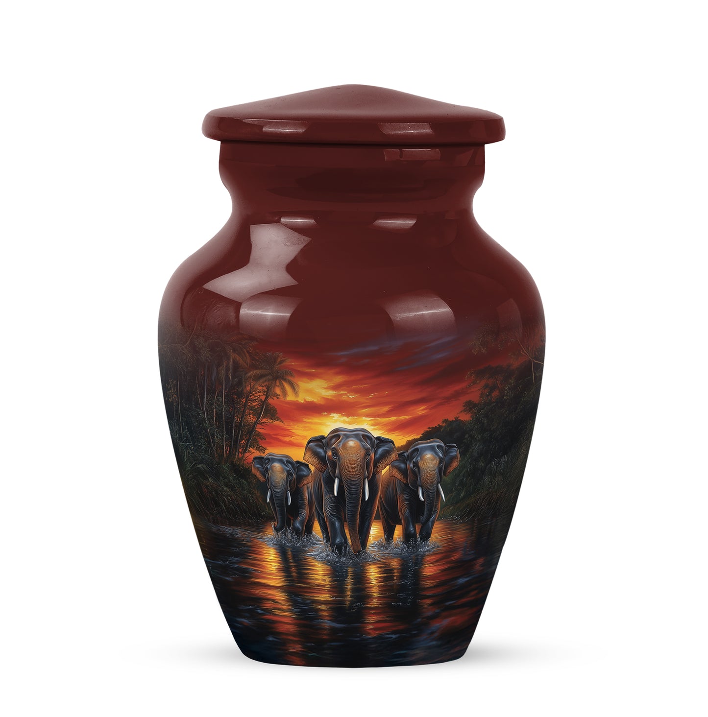 Graceful Red Elephant Beacon Urn for Human Ashes - 10-inch, 200 cu in - Yatskia