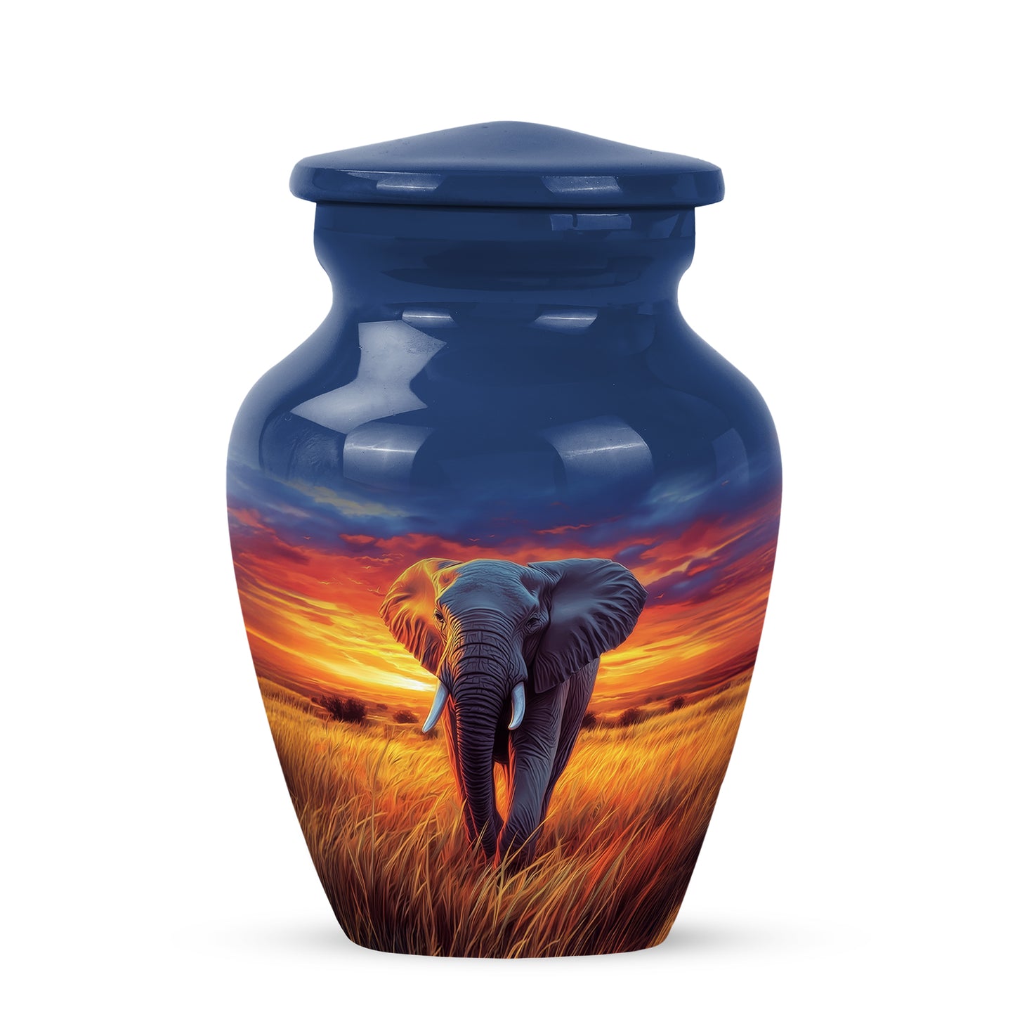 Personalized Blue Steadfast Elephant Cremation Urns for Human Ashes - 10-inch, 200 cu in - Yatskia