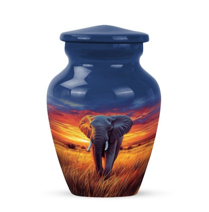 Personalized Blue Steadfast Elephant Cremation Urns for Human Ashes - 10-inch, 200 cu in - Yatskia