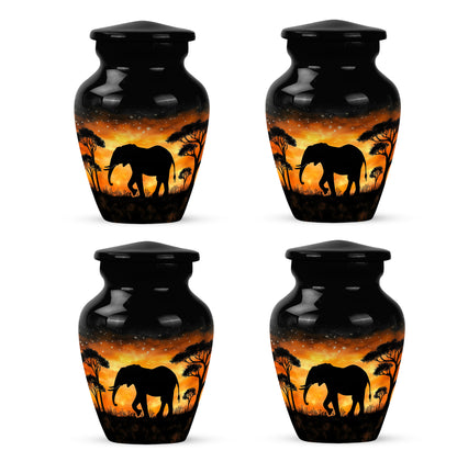 Glossy Black Elephant Cremation Urn side profile showing urn shape - timeless elephant motif etched into premium metal - 10 inch aluminum urn for cremated remains