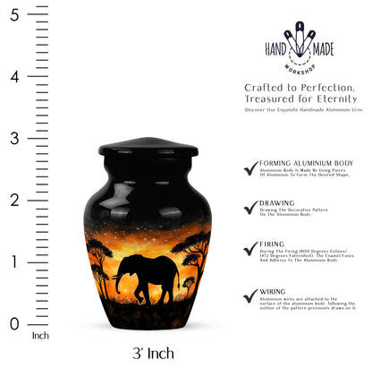 Obsidian Black Elephant Cremation Urn close-up of engraving and surface detail - elegant classic elephant relief with fine detailing - mini keepsake memorial for portion of cremation ashes