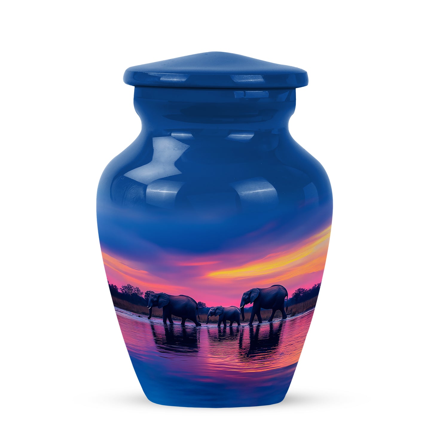 Radiant Elephant Memorial Cremation Urns - Blue 10-inch, 200 cu in - Yatskia