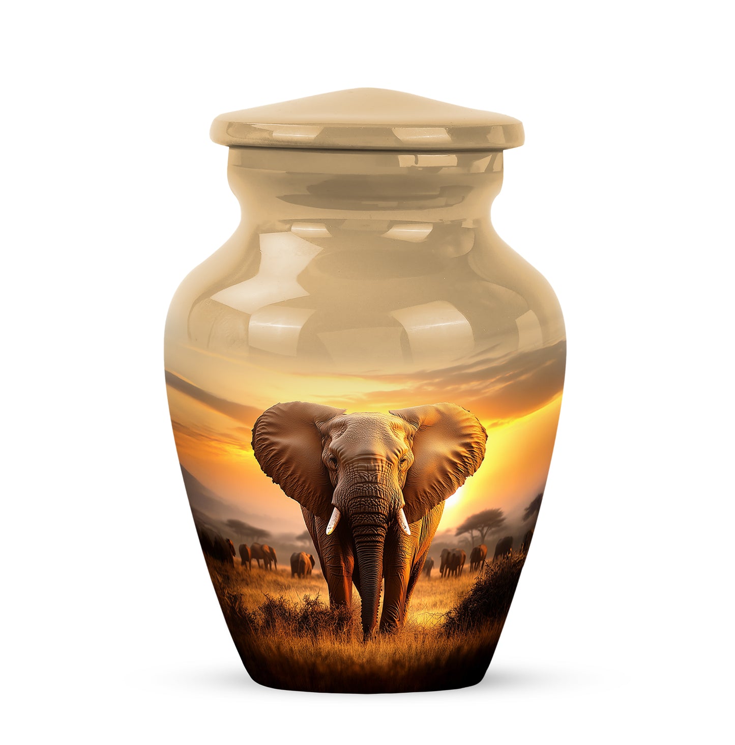 Lustrous Elephant Cremation Urns for Human Ashes - Gold 10-inch - Yatskia