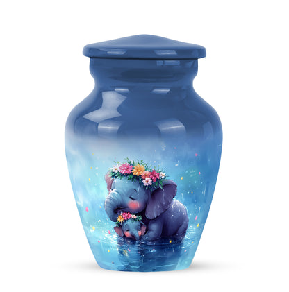 Blue Beloved Elephant Cremation Urns for Human Ashes - 10-inch, 200 cu in - Yatskia