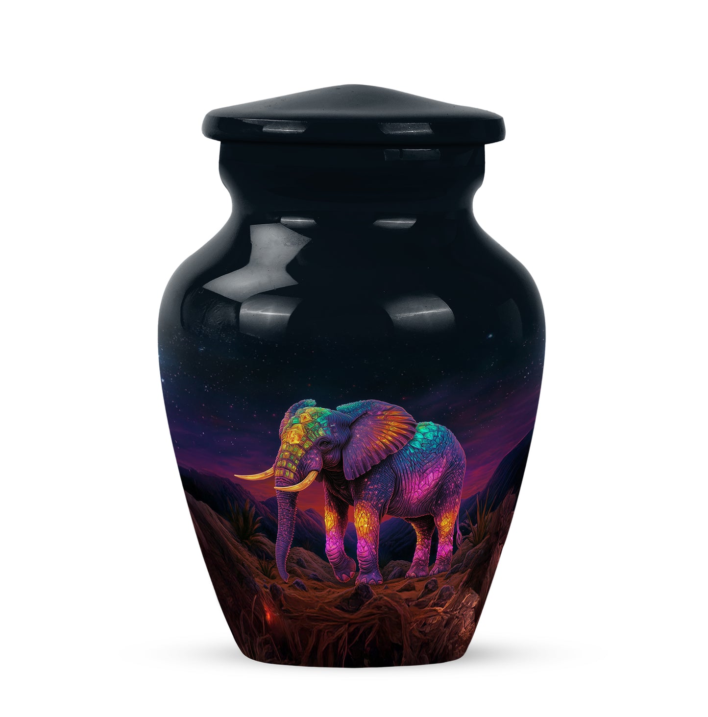 Personalized Elephant Cremation Urns - Wondrous Black 10-inch, 200 cu in - Yatskia