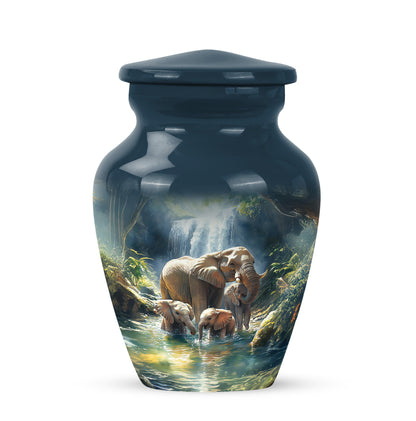 Blue Resounding Elephant Memorial Urn for Ashes - 10-inch, 200 cu in - Yatskia
