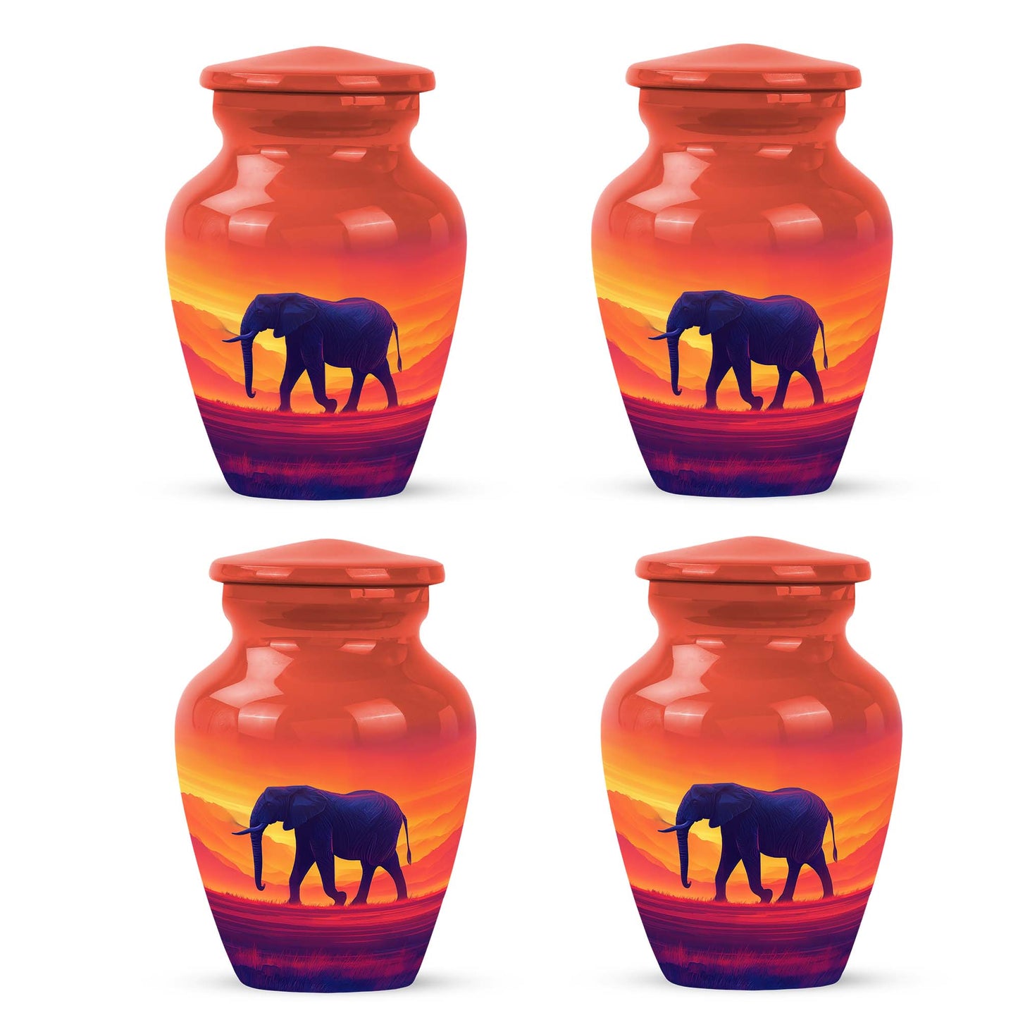 Rich Red Elephant Cremation Urn side profile showing urn shape - elegant classic elephant relief with fine detailing - 10 inch aluminum urn for cremated remains