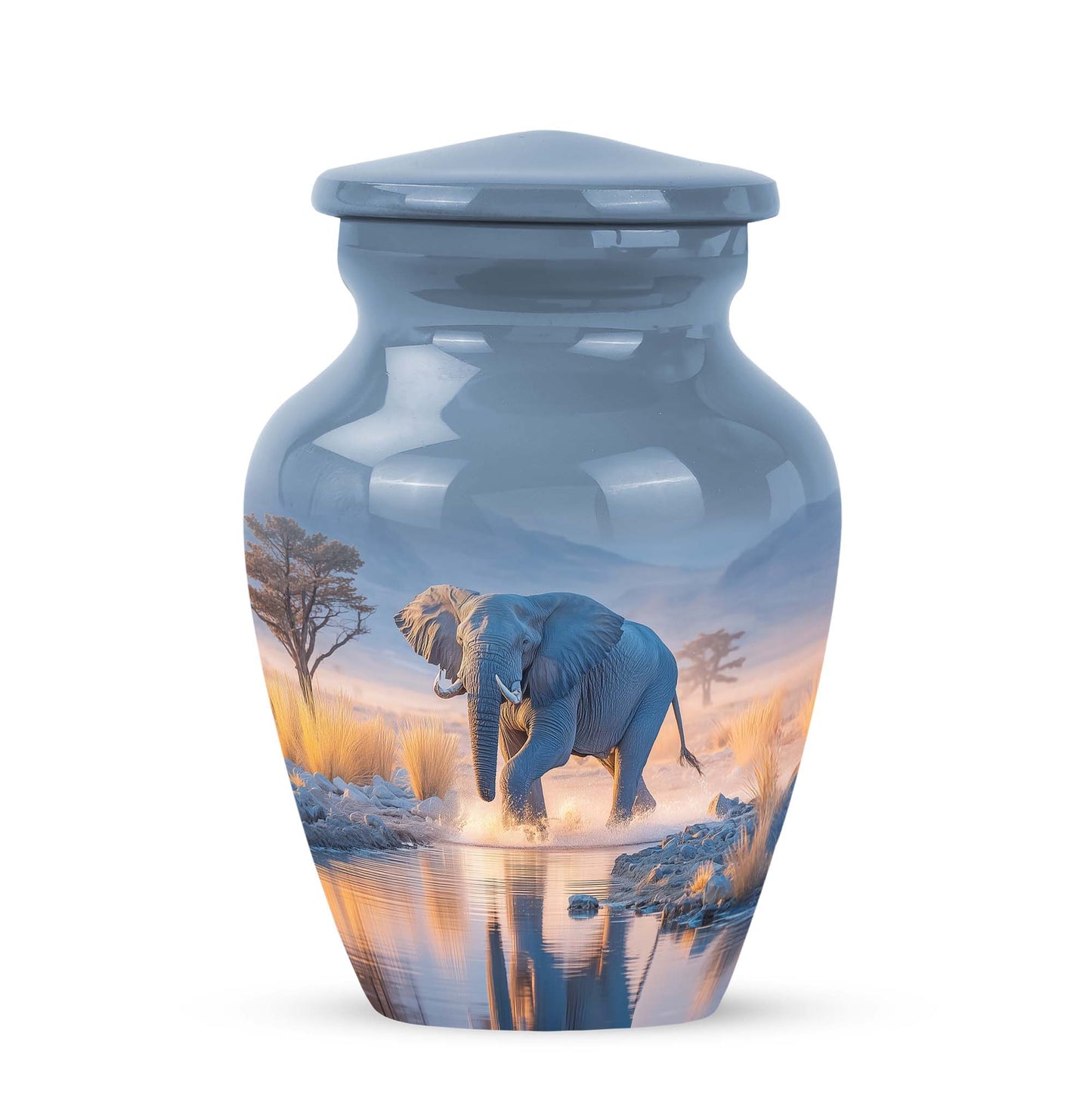 Remarkable Elephant Memorial Cremation Urns - Blue 10-inch, 200 cu in - Yatskia