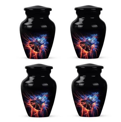 Dark Black Guitar Cremation Urn side profile showing urn shape - elegant classic guitar relief with fine detailing - 10 inch aluminum urn for cremated remains