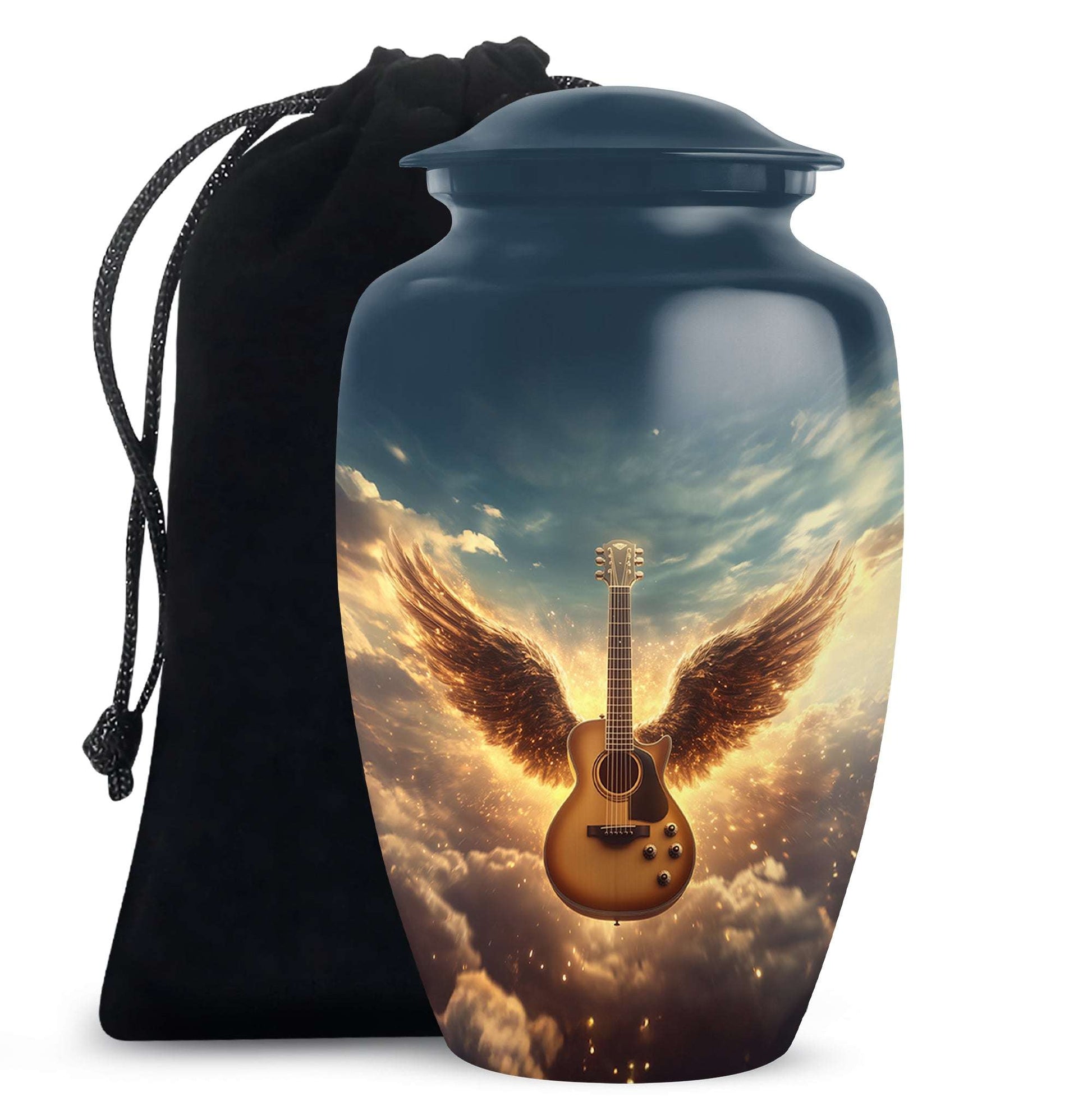 Guitar Cremation Urn for funeral  – Angel Wings Memorial Urn for Ashes