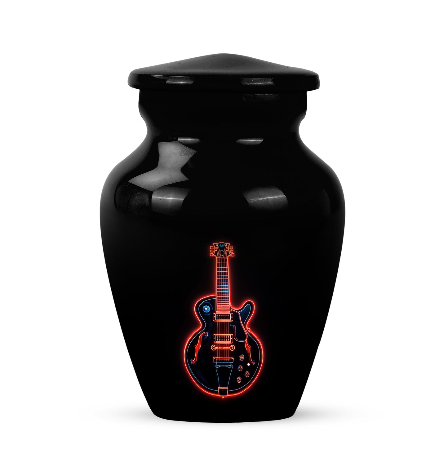 Stunning Black Guitar Devotion Urn for Human Ashes - 10-inch, 200 cu in - Yatskia