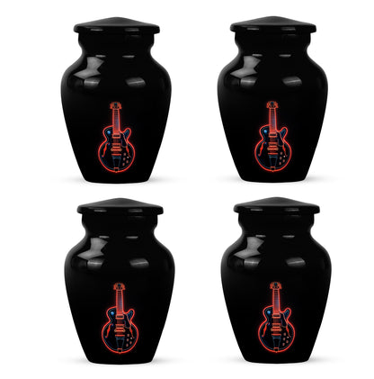 Charcoal Black Guitar Cremation Urn side profile showing urn shape - traditional guitar engraving with hand-polished finish - 10 inch aluminum urn for cremated remains