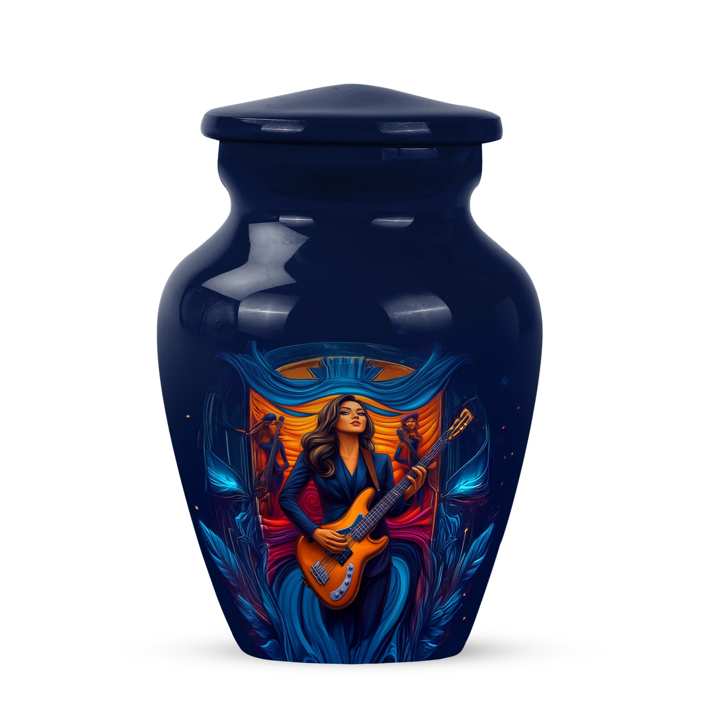Radiant Guitar Memorial Cremation Urns - Blue 10-inch, 200 cu in - Yatskia