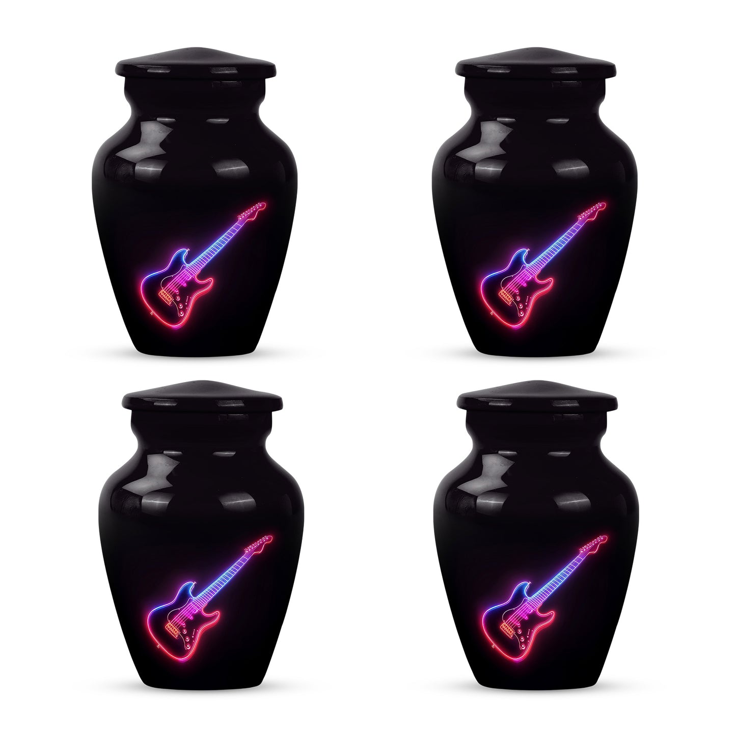 Charcoal Black Guitar Cremation Urn side profile showing urn shape - traditional guitar engraving with hand-polished finish - 10 inch aluminum urn for cremated remains