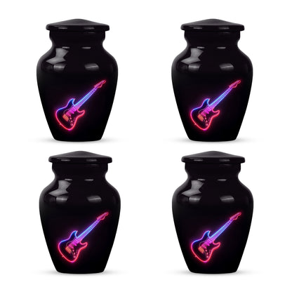 Charcoal Black Guitar Cremation Urn side profile showing urn shape - traditional guitar engraving with hand-polished finish - 10 inch aluminum urn for cremated remains