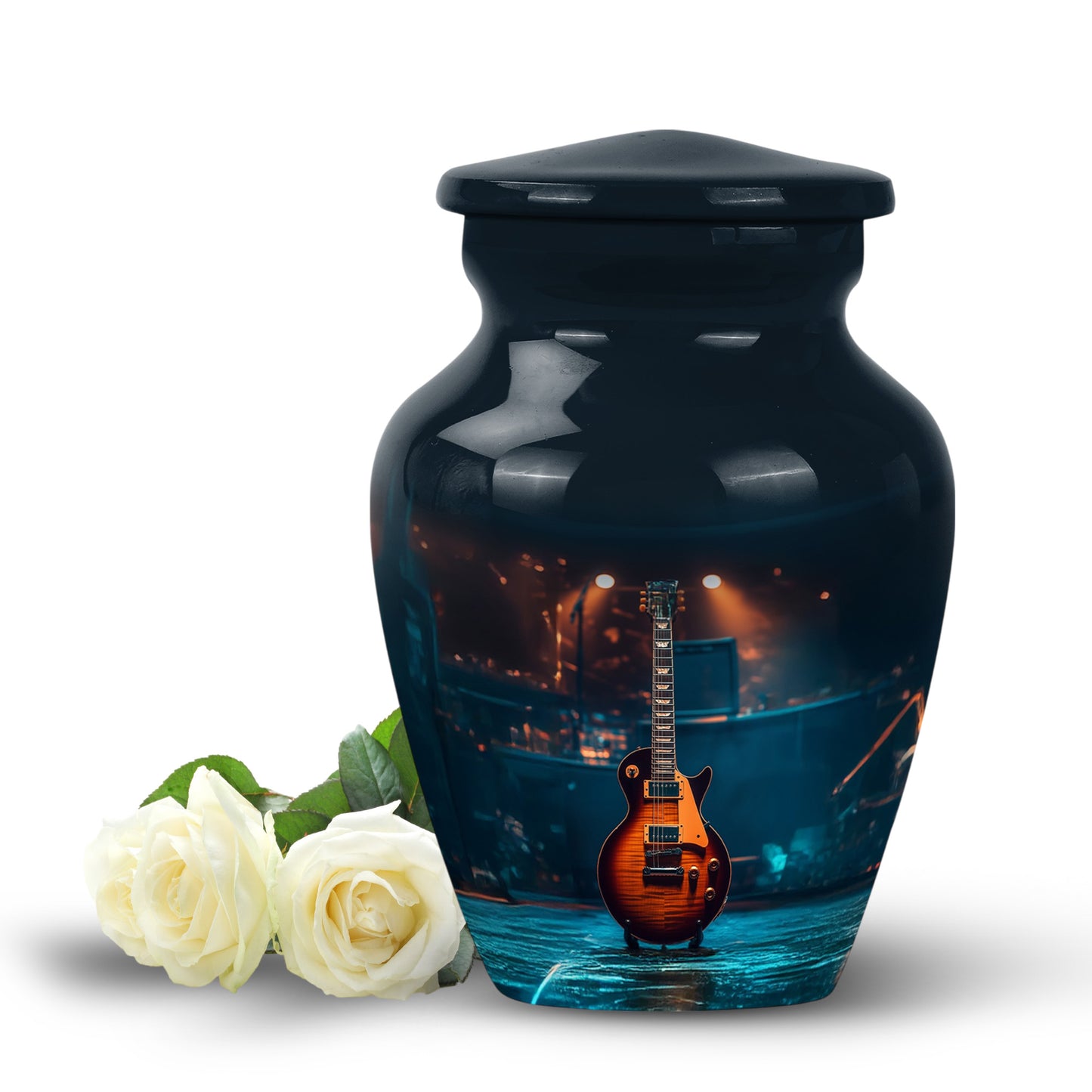 Inspiring Black Guitar Promise Urn for Human Ashes - 10-inch, 200 cu in - Yatskia