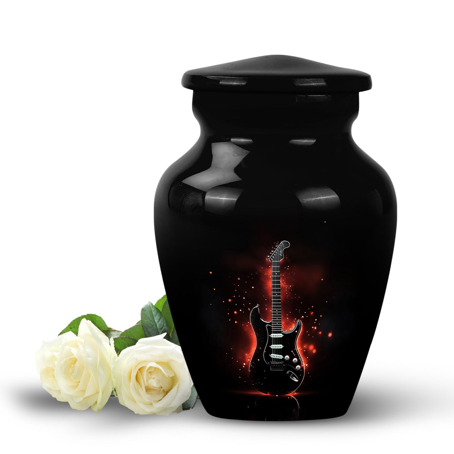 Black Treasured Guitar Cremation Urns for Human Ashes - 10-inch, 200 cu in - Yatskia