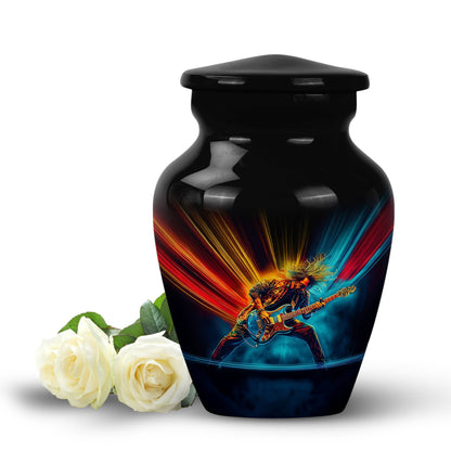 Inspiring Black Guitar Commemoration Urn for Human Ashes - 10-inch, 200 cu in - Yatskia