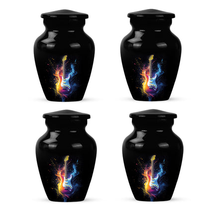Charcoal Black Guitar Cremation Urn side profile showing urn shape - elegant classic guitar relief with fine detailing - 10 inch aluminum urn for cremated remains