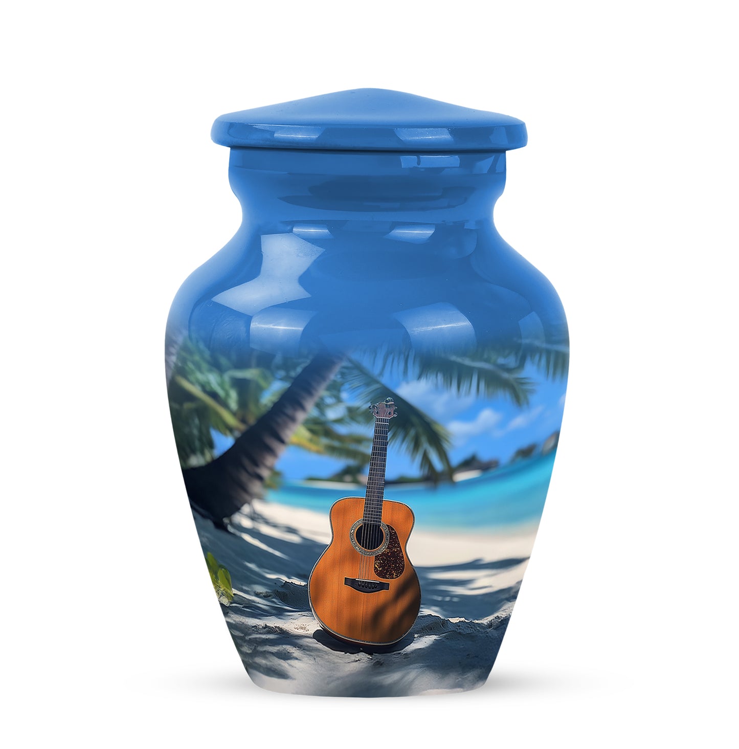 Blue Breathtaking Guitar Memorial Urn for Ashes - 10-inch, 200 cu in - Yatskia