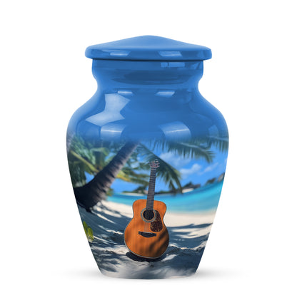Blue Breathtaking Guitar Memorial Urn for Ashes - 10-inch, 200 cu in - Yatskia