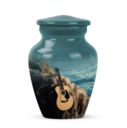 Dignified Teal Guitar Cremation Urn for Ashes - 10-inch, 200 cu in - Yatskia