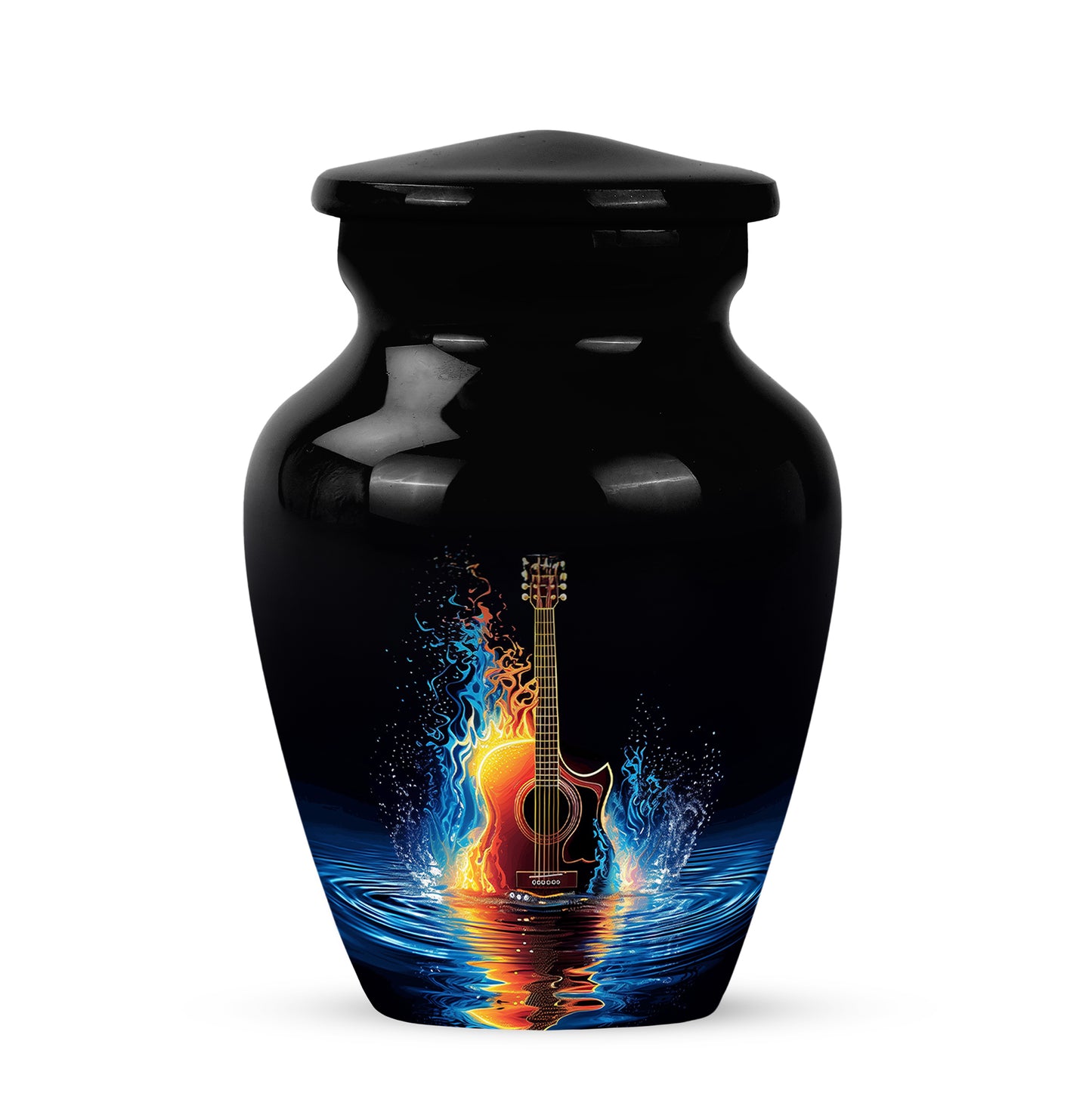 Lustrous Guitar Cremation Urns for Human Ashes - Black 10-inch - Yatskia