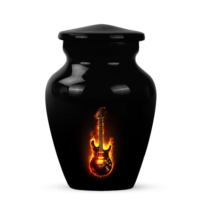 Luminous Black Guitar Benediction Urn for Human Ashes - 10-inch, 200 cu in - Yatskia