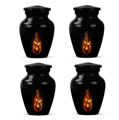 Jet Black Guitar Cremation Urn side profile showing urn shape - classic sculpted guitar pattern on smooth aluminum - 10 inch aluminum urn for cremated remains