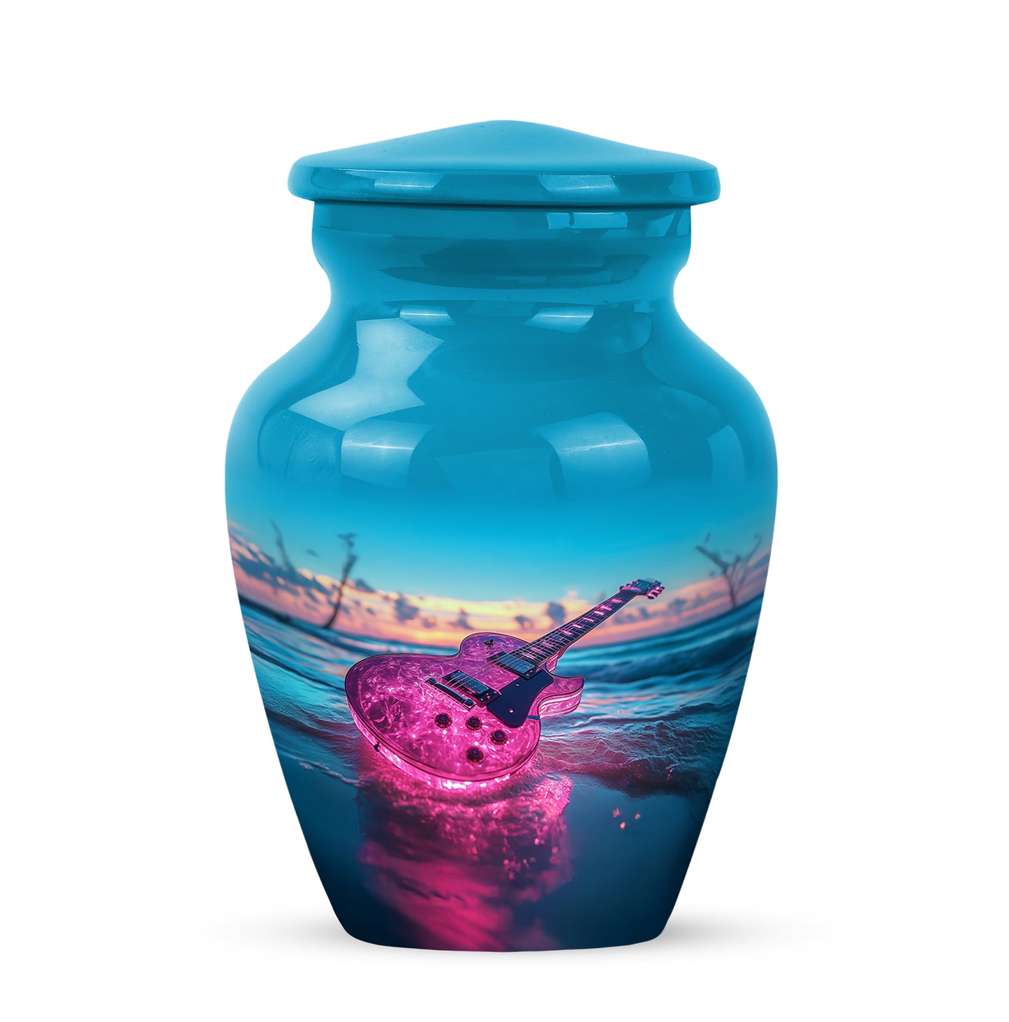 Personalized Teal Guitar Cremation Urns for Ashes - Captivating 10-inch - Yatskia
