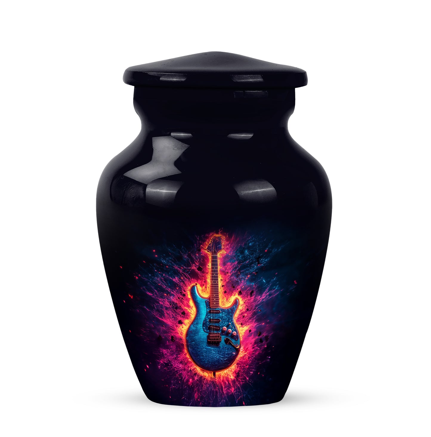 Blessed Guitar Cremation Urns for Human Ashes - Black 10-inch - Yatskia