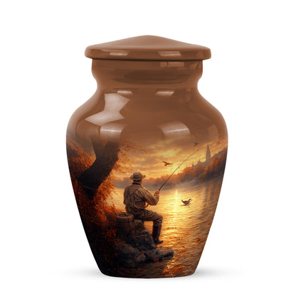 Gold Resounding Fishing Memorial Urn for Ashes - 10-inch, 200 cu in - Yatskia