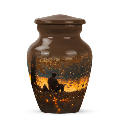 Personalized Gold Steadfast Fishing Cremation Urns for Human Ashes - 10-inch, 200 cu in - Yatskia