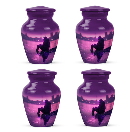 Orchid Purple Fishing Cremation Urn side profile showing urn shape - timeless fishing motif etched into premium metal - 10 inch aluminum urn for cremated remains