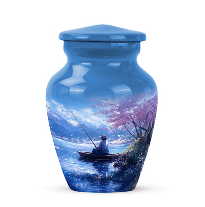 Blue Venerable Fishing Cremation Urns for Human Ashes - 10-inch, 200 cu in - Yatskia