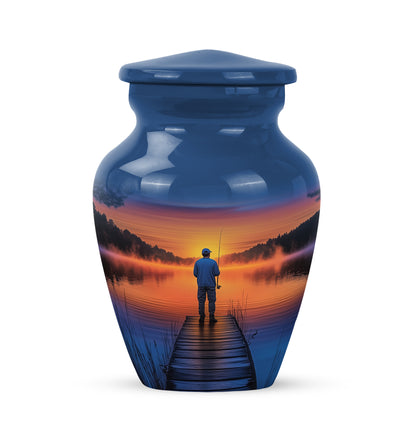 Personalized Blue Revered Fishing Cremation Urns for Human Ashes - 10-inch, 200 cu in - Yatskia