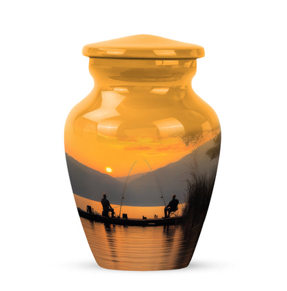Dignified Gold Fishing Cremation Urn for Ashes - 10-inch, 200 cu in - Yatskia
