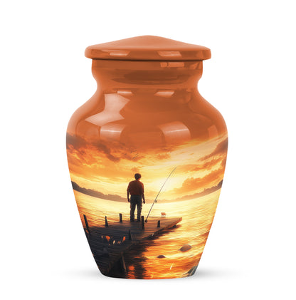 Gold Fishing Remembrance Cremation Urns for Human Ashes - 10-inch, 200 cu in - Yatskia