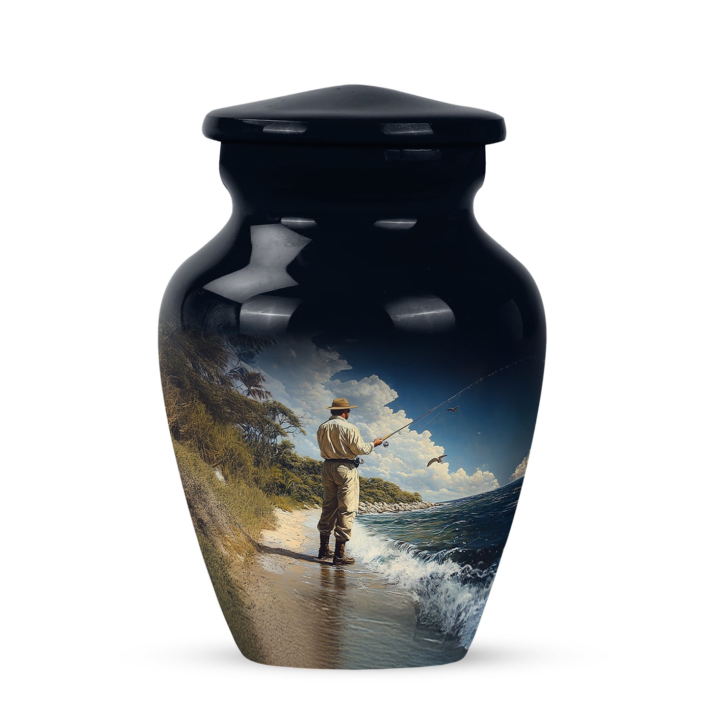 Blue Fishing Promise Cremation Urns for Human Ashes - 10-inch, 200 cu in - Yatskia
