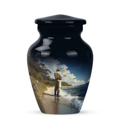 Blue Fishing Promise Cremation Urns for Human Ashes - 10-inch, 200 cu in - Yatskia