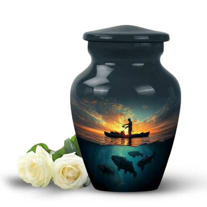 Blue Fishing Commemoration Cremation Urns for Human Ashes - 10-inch, 200 cu in - Yatskia