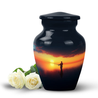 Blue Comforting Fishing Memorial Urn for Ashes - 10-inch, 200 cu in - Yatskia