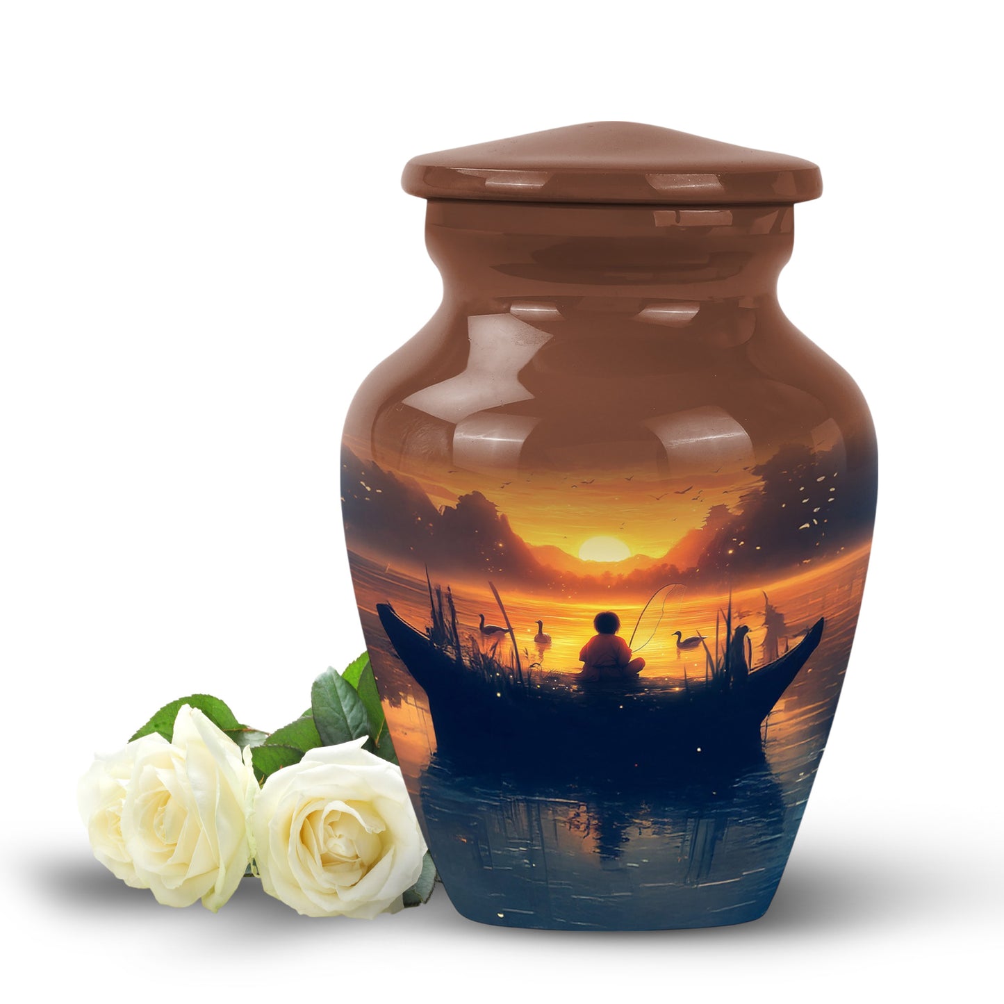 Gold Fishing Honor Cremation Urns for Human Ashes - 10-inch, 200 cu in - Yatskia