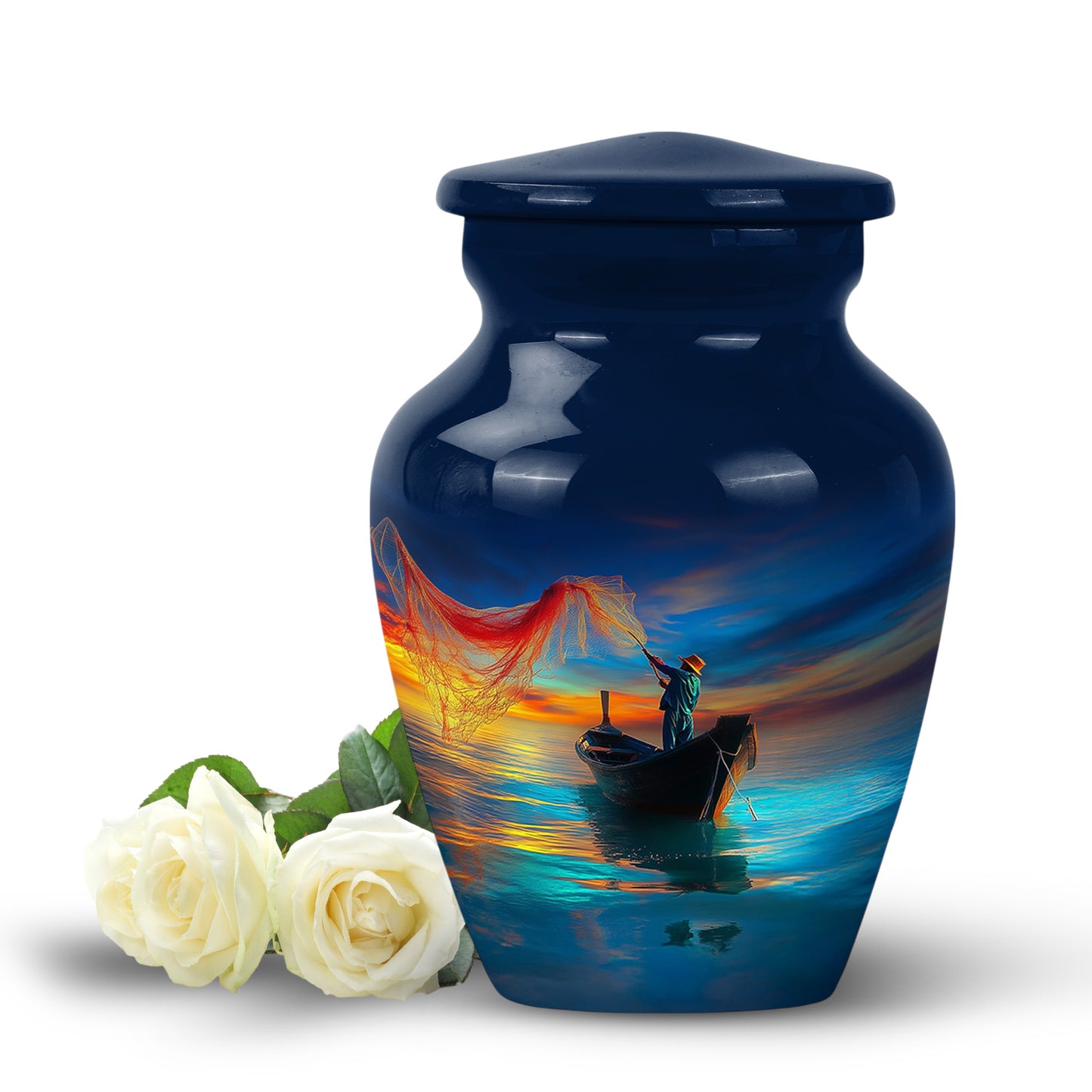 Personalized Magnificent Fishing Cremation Urns - Blue 10-inch, 200 cu in - Yatskia