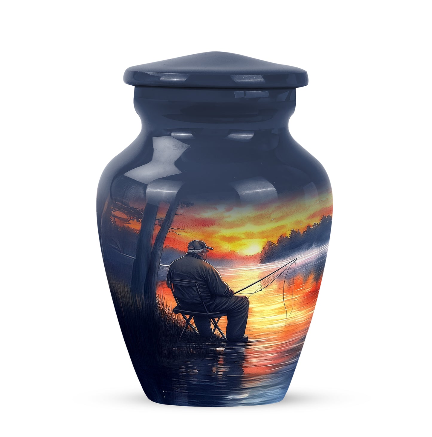 Blue Fishing Haven Cremation Urns for Human Ashes - 10-inch, 200 cu in - Yatskia