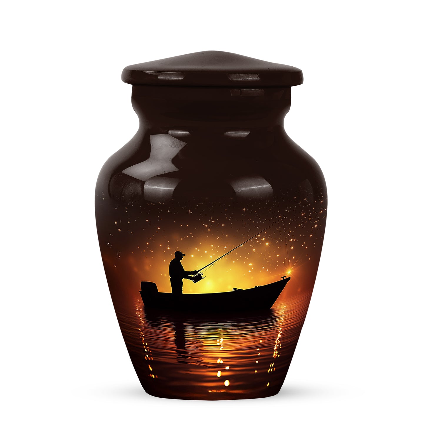 Luminous Red Fishing Homage Urn for Human Ashes - 10-inch, 200 cu in - Yatskia